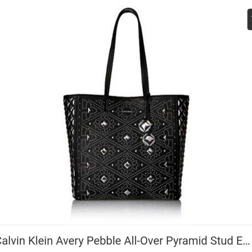 NWT Calvin Klein Avery Pebble Black Leather Tote